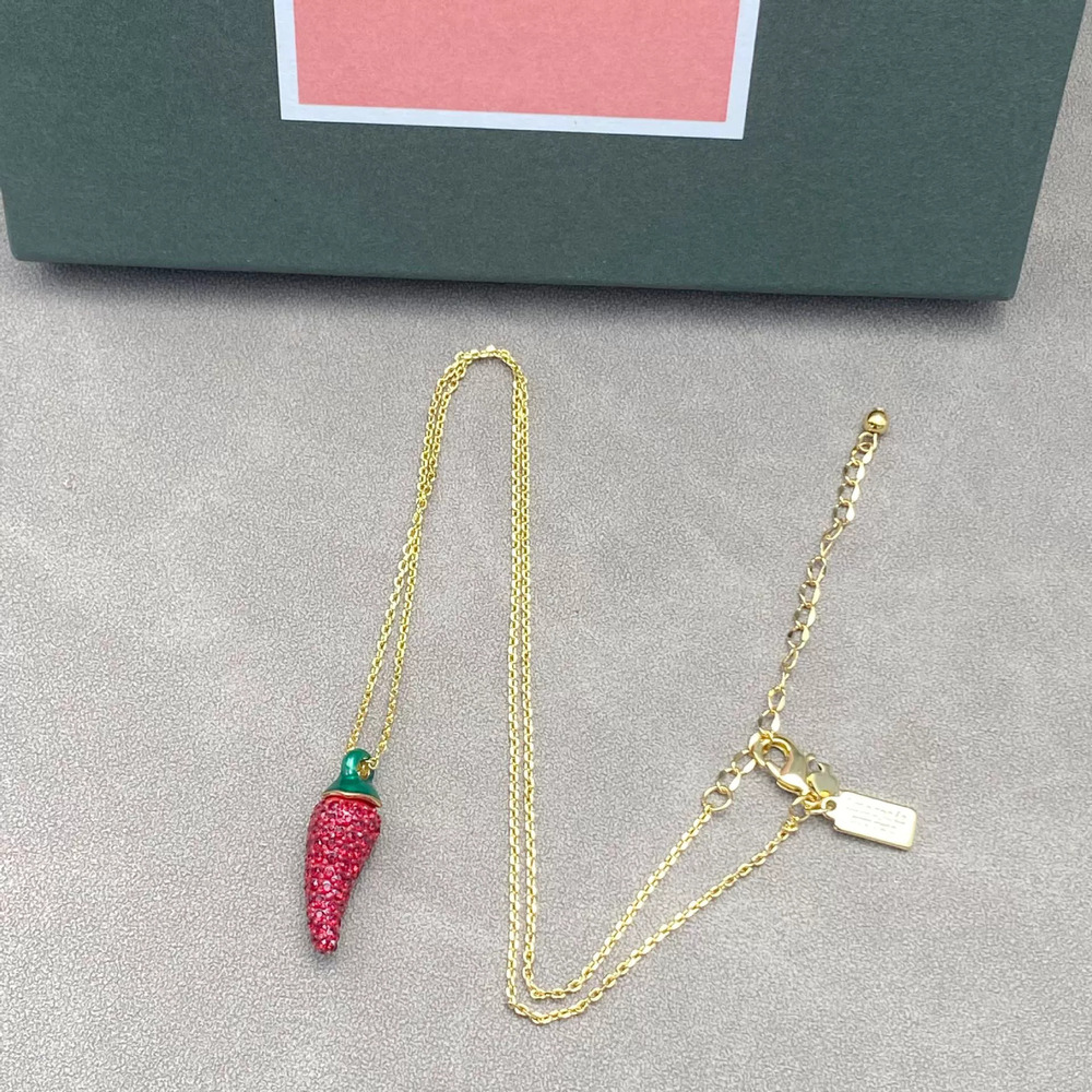 kate spade Red Enamel Rhinestone Chili Pepper Pendant Necklace